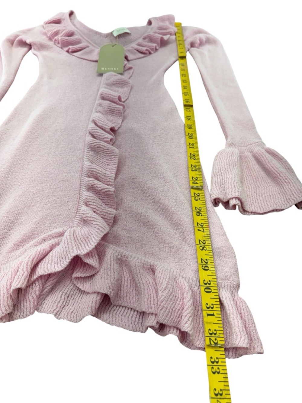 Pink Ruffle V-Neck Knit Mini Dress - Picture 7 of 13